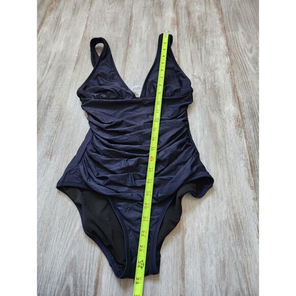 J. Crew Ruched V Neck One Piece Swimsuit Lined Stretch Navy Blue Sz 2 - Picture 10 of 10